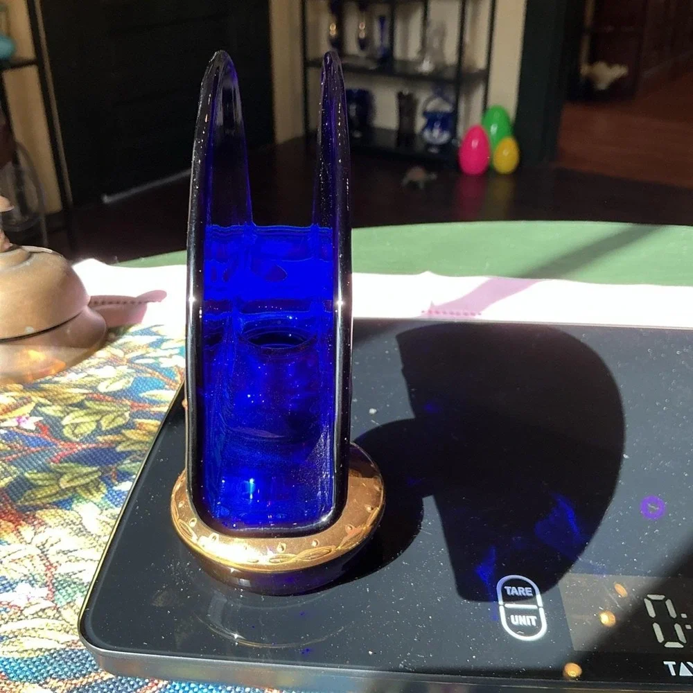 Czech Bohemian 24K Gold Enamel Cobalt Blue Art Glass Napkin Holder Pedestal